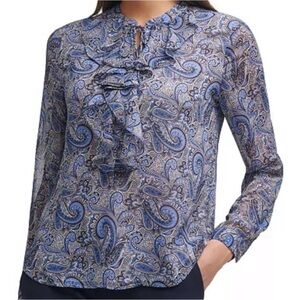 NWT Tommy Hilfiger Paisley Tie Front Ruffle Blouse XS